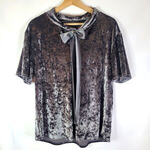 Beautifully Soft Silver Grey Velvet Top with Collar Bow Detail